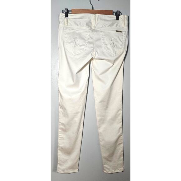 Lilly Pulitzer White Pants Jeans Gold Stud Trim. L emblem on back pocket, Sz 2 - Picture 2 of 10